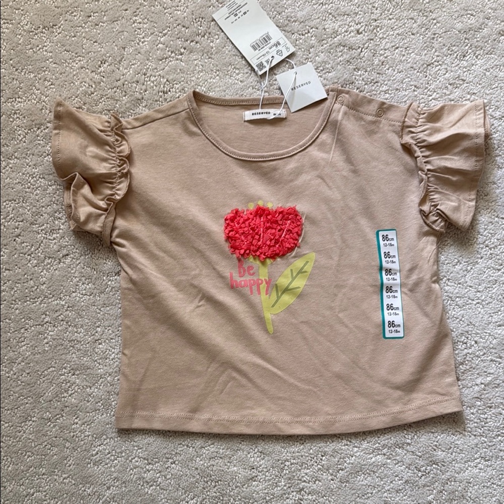 Beige Kids Shirt with Red Flower by Reserved, Size 12-18 months